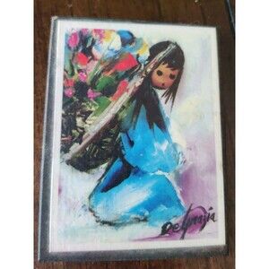 Vintage Degrazia Mini ~3x4" Beautiful Burden Print Wood Plaque Signed W Label